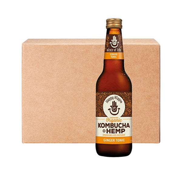 Happy Hippie Organic Kombucha + Hemp Ginger Tonic 330ml x 12 Pack