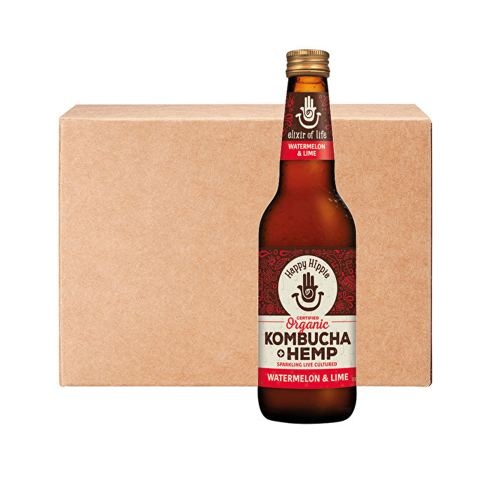 Happy Hippie Organic Kombucha + Hemp Watermelon & Lime 330ml x 12 Pack