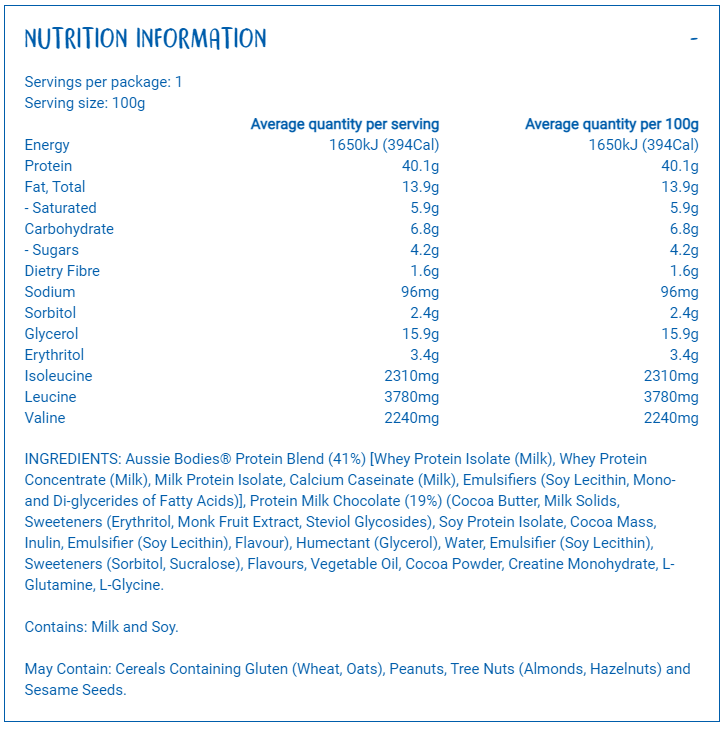 Aussie Bodies HPLC Bar Chocolate 100g x 12