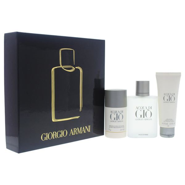 Giorgio Armani Acqua Di Gio by Giorgio Armani for Men - 3 Pc Gift Set 3.4oz EDT Spray, 2.6oz Alcohol Free Deodorant Stick, 2.5oz All Over Body Shampoo
