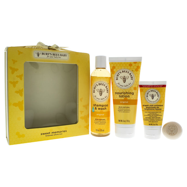 Burts Bees Baby Sweet Memories Set by Burts Bees for Kids - 4 Pc 8oz Baby Shampoo and Wash, 6oz Baby Nourishing Original Lotion, 3oz Baby Diaper Rash Ointment, 0.8oz Baby Buttermilk Soap
