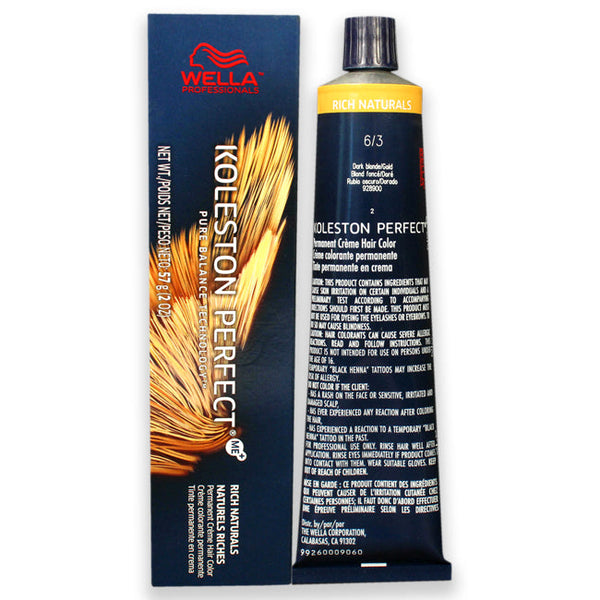 Wella Koleston Perfect Permanent Creme Haircolor - 6 3 Dark Blonde Gold by Wella for Unisex - 2 oz Hair Color