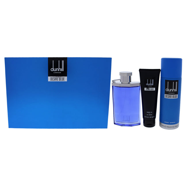 Alfred Dunhill Desire Blue by Alfred Dunhill for Men - 3 Pc Gift Set 3.4oz EDT Spray, 3oz Shower Gel, 6.6 oz Body Spray