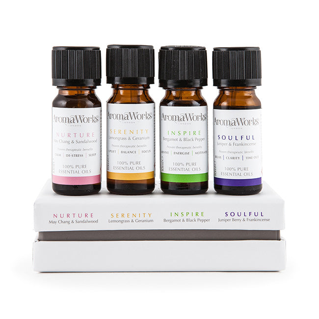 Aromaworks The Signature Oil Range Set by Aromaworks for Unisex - 4 Pc 10ml Nurture Essential Oil, 10ml Serenity Essential Oil, 10ml Inspire Essential Oil, 10ml Soulful Essential Oil