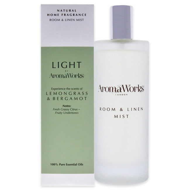 Aromaworks Light Room and Linen Mist - Lemongrass and Bergamot by Aromaworks for Unisex - 3.4 oz Room Spray