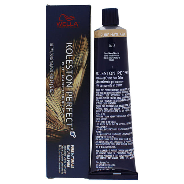 Wella Koleston Perfect Permanent Creme Hair Color - 6 0 Dark Blonde-Natural by Wella for Unisex - 2 oz Hair Color