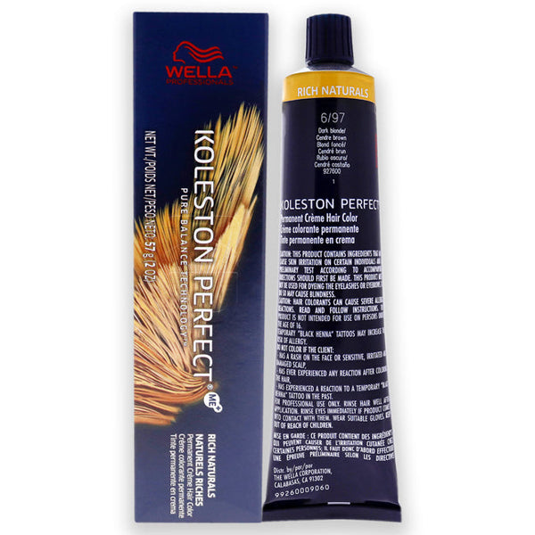 Wella Koleston Perfect Permanent Creme Hair Color - 6 97 Dark Blonde-Cendre Brown by Wella for Unisex - 2 oz Hair Color