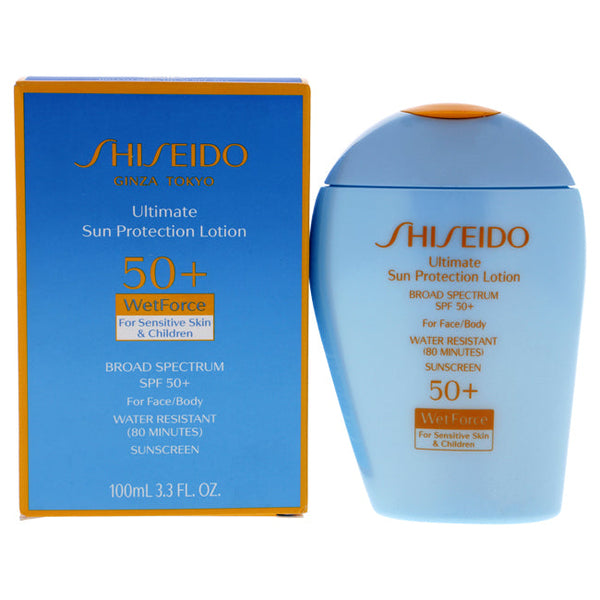 Shiseido Ultimate Sun Protection Lotion WetForce SPF 50 for Sensitive Skin and Children by Shiseido for Unisex - 3.3 oz Sunscreen