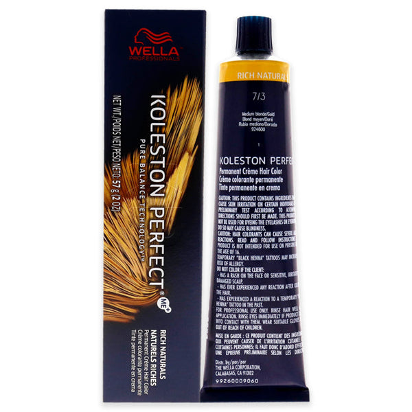 Wella Koleston Perfect Permanent Creme Hair Color - 7 3 Medium Blonde-Gold by Wella for Unisex - 2 oz Hair Color