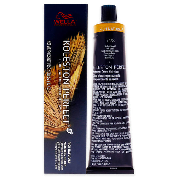 Wella Koleston Perfect Permanent Creme Hair Color - 7 38 Medium Blonde-Gold Pearl by Wella for Unisex - 2 oz Hair Color