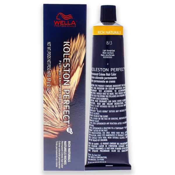 Wella Koleston Perfect Permanent Creme Hair Color - 8 3 Light Blonde-Gold by Wella for Unisex - 2 oz Hair Color