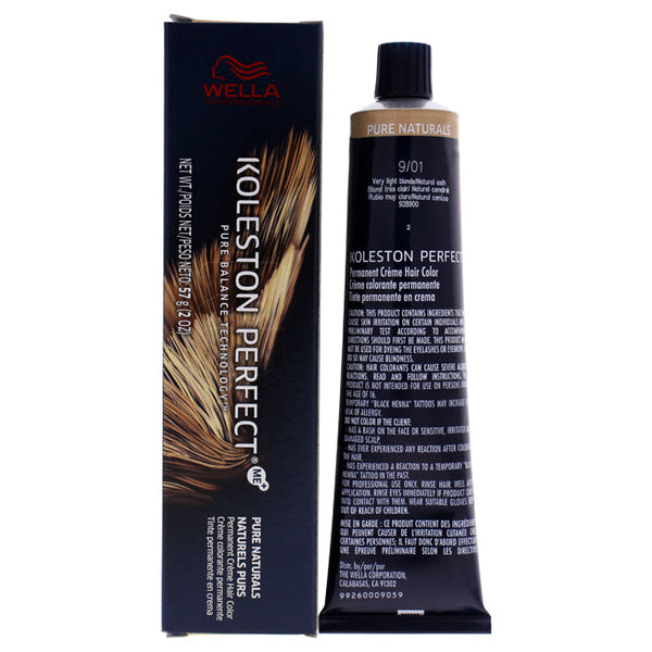 Wella Koleston Perfect Permanent Creme Hair Color - 9 01 Very Light Blonde-Natural Ash by Wella for Unisex - 2 oz Hair Color