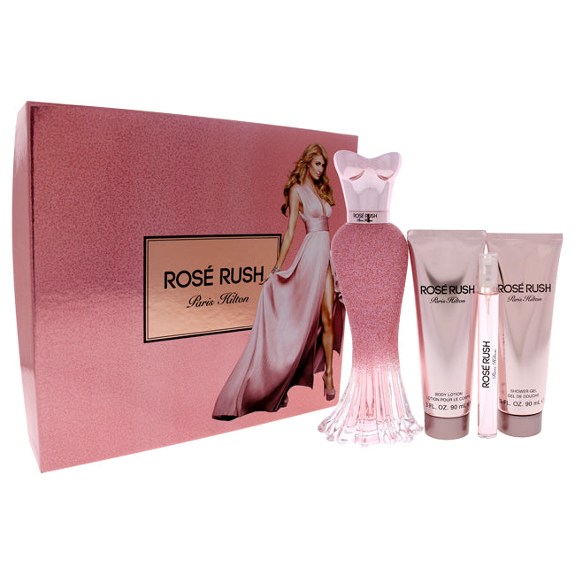 Paris Hilton Rose Rush by Paris Hilton for Women - 4 Pc Gift Set 3.4oz EDP Spray, 3.0oz Body Lotion, 3.0oz Shower Gel, 0.33oz EDP Spray