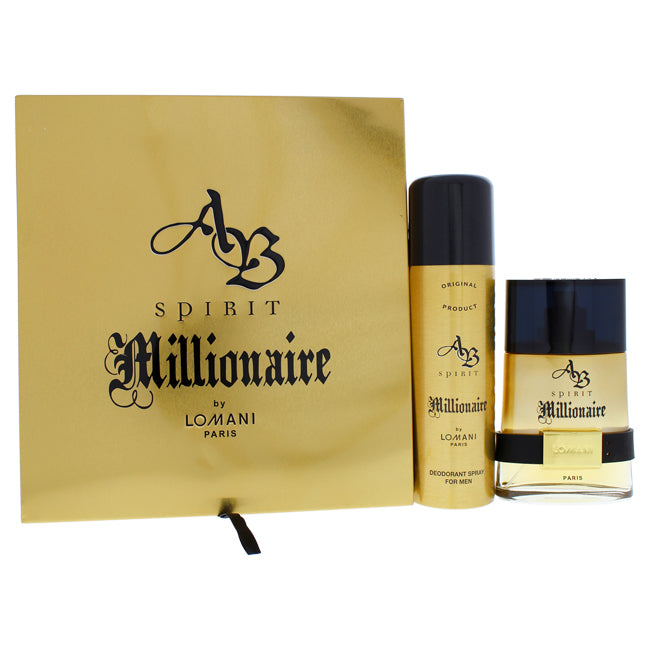 Lomani AB Spirit Millionaire by Lomani for Men - 2 Pc Gift Set 3.4oz EDT Spray, 6.8oz Deodorant Spray