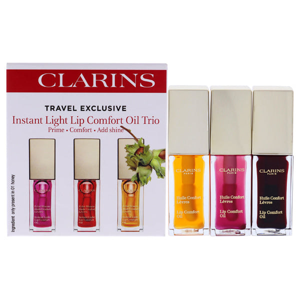 Clarins Instant Light Lip Comfort Oil Trio by Clarins for Women - 3 x 0.1 oz Lip Oil - 01 Honey, 02 Raspberry, 03 Red Berry