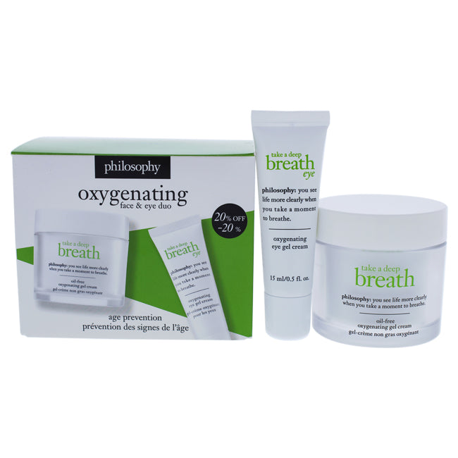 Philosophy Take A Deep Breath Duo by Philosophy for Unisex - 2 Pc Set 2oz Oil-Free Oxygenating Gel Cream, 0.5oz Oxygenating Eye Gel Cream