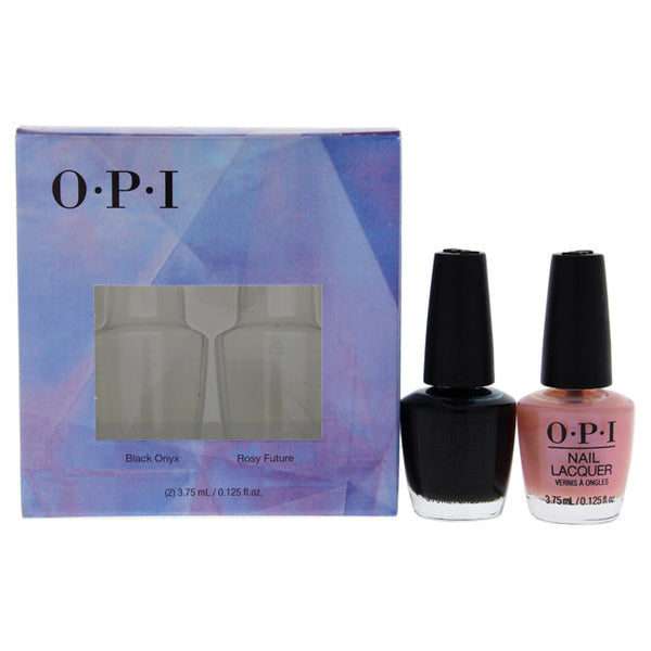 OPI Nail Lacquer Duo by OPI for Women - 2 x 0.12 oz Nail Lacquer Black Onyx, Rosy Future