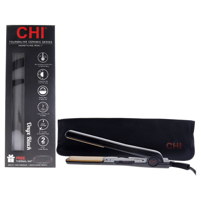 CHI Tourmaline Ceramic Hairstyling Flat Iron - CA1010 - Onyx Black by CHI for Unisex - 1 Inch Flat Iron