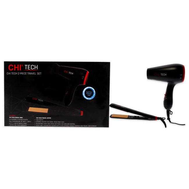 CHI Chi Tech Travel Set by CHI for Unisex - 2 Pc 1400 Watts Hair Dryer, 0.75 Inch Hairstyling Flat Iron, Bag