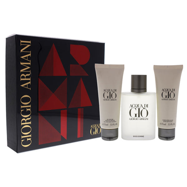 Giorgio Armani Acqua Di Gio by Giorgio Armani for Men - 3 Pc Gift Set 3.4oz EDT Spray, 2.5oz All Over Body Shampoo, 2.5oz After Shave Balm