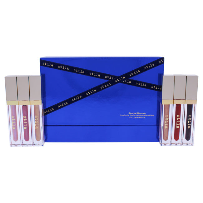 Stila Ethereal Elements Beauty Boss Lip Gloss Set by Stila for Women - 6 x 0.11 oz Lip Gloss Pink Slip, Golden Parachute, Kitten, Synergy, In The Red, Bonus Baby