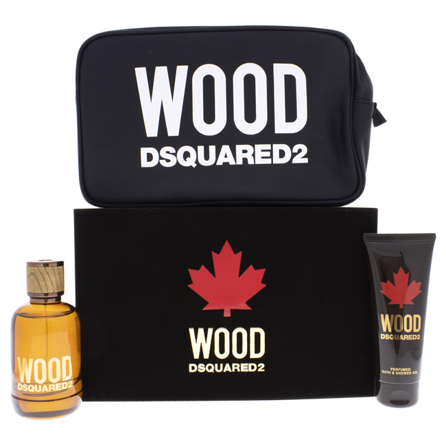 Dsquared2 Wood by Dsquared2 for Men - 3 Pc Gift Set 3.4oz EDT Spray, 3.4oz Bath and Shower Gel, Pouch