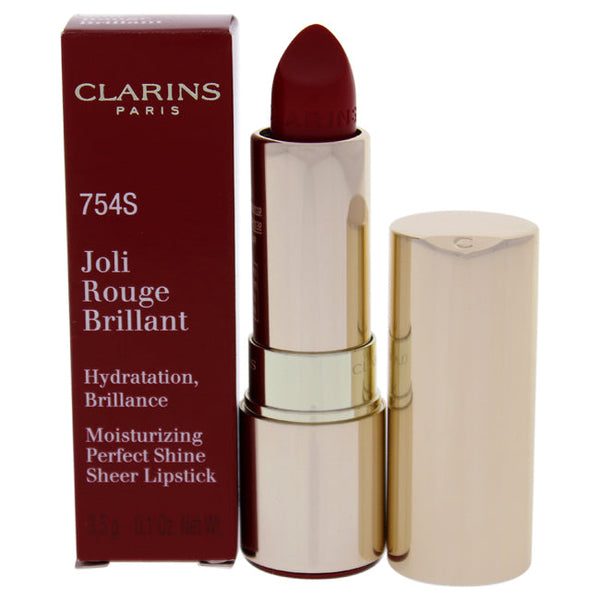 Clarins Joli Rouge Brillant Lipstick - # 754S Deep Red by Clarins for Women - 0.1 oz Lipstick