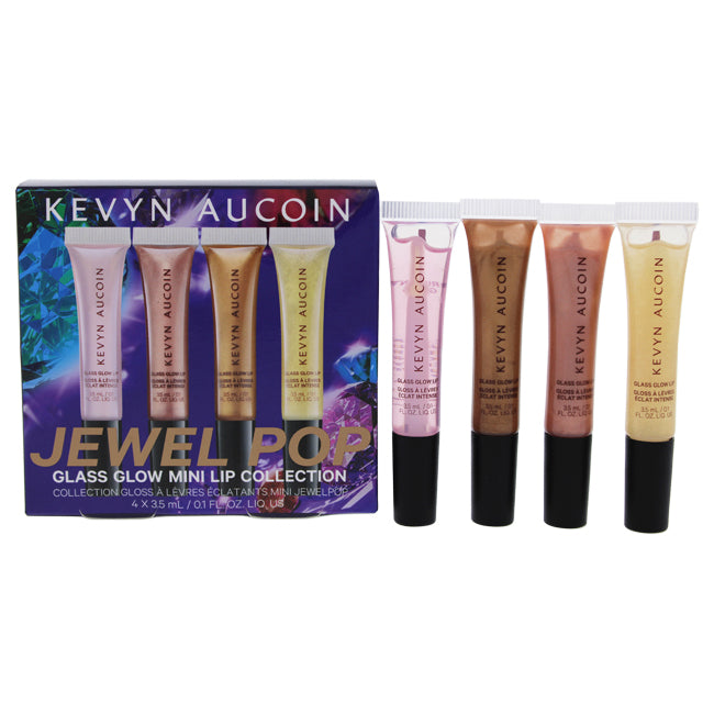 Kevyn Aucoin Jewel Pop Glass Glow Mini Lip Collection by Kevyn Aucoin for Women - 4 x 0.1 oz Brilliant Glass, Prism Rose, Gold Beam, Spectrum Bronze