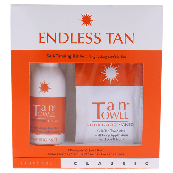 Tan Towel Classic Endless Tan Self Tanning Kit by Tan Towel for Unisex - 2 Pc 2oz Tanning Mist, 5 x 0.25 oz Towlettes