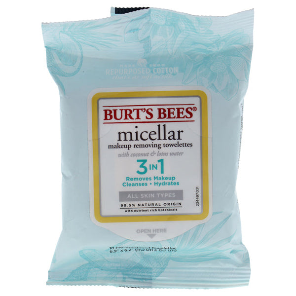 Burts Bees Micellar Makeup Removing Towelettes - Coconut and Lotus Water by Burts Bees for Women - 10 Count Towelettes