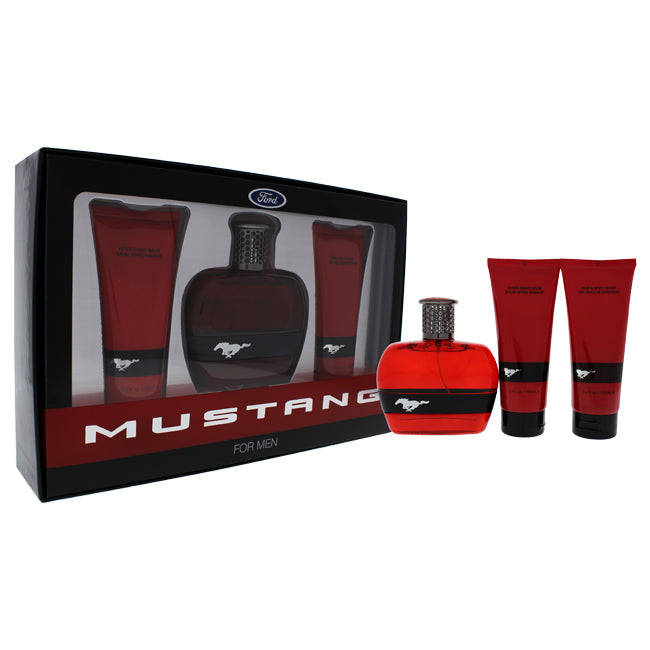 Classic Collection Mustang Red by Classic Collection for Men - 3 Pc Gift Set 3.4oz EDT Spray, 3.4oz Hair and Body Wash, 3.4oz After Shave Balm
