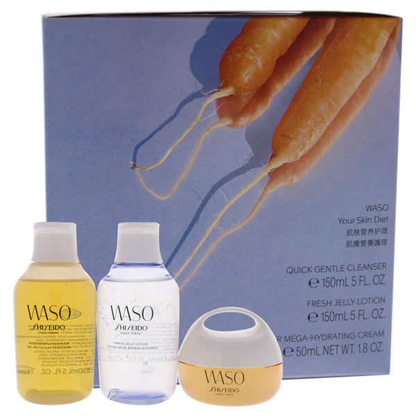 Shiseido Waso Your Skin Diet by Shiseido for Women - 3 Pc Kit 5oz Quick Gentle Cleanser, 5oz Fresh Jelly Lotion, 1.8oz Clear Mega-Hydrating Cream