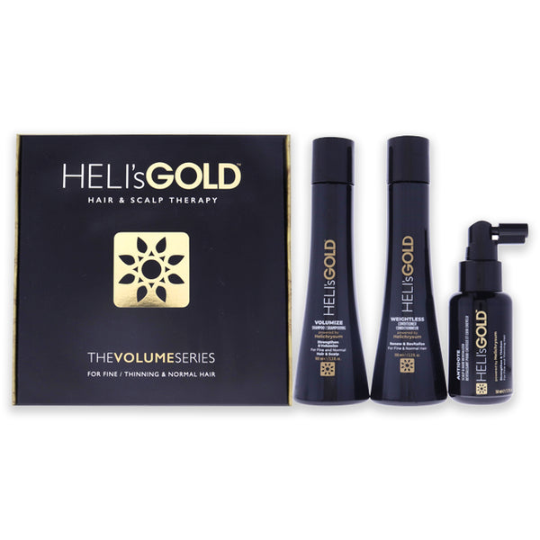 Helis Gold Volume Series Travel Kit by Helis Gold for Unisex - 3 Pc 3.3oz Weightless Conditioner, 3.3oz Volumize Shampoo, 1.7oz Antidote Scalp and Hair Revitalizer