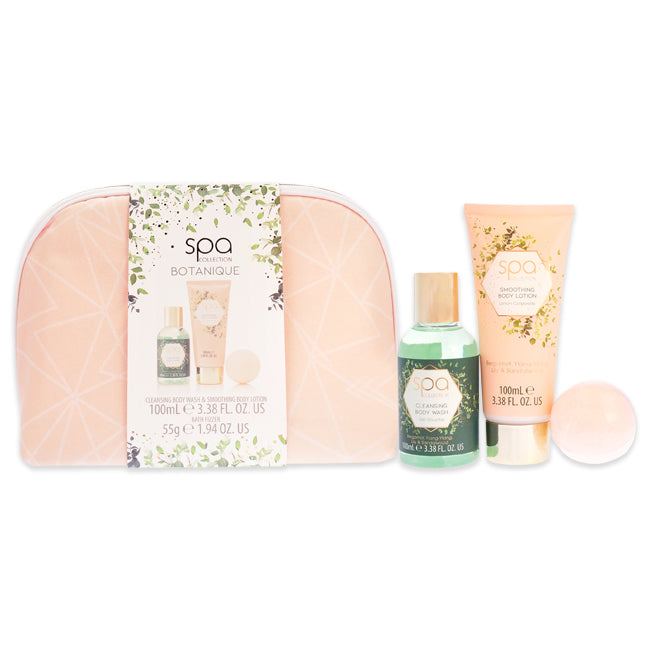 S&G Spa Botanique Cosmetic Bag Set by S&G Spa Botanique for Women - 4 Pc 3.4oz Body Wash, 3.4oz Body Lotion, 1.9 Bath Fizzer, Cosmetic Bag