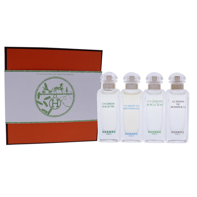 Hermes La Collection Des Parfums - Jardins by Hermes for Unisex - 4 Pc Mini Gift Set 4 x 0.25oz Un Jardin en Mediterranee EDT Splash, Le Jardin de Monsieur Li EDT Splash, Un Jardin Sur Le Nil EDT Splash, Un Jardin Sur Le La Lagune EDT Splash