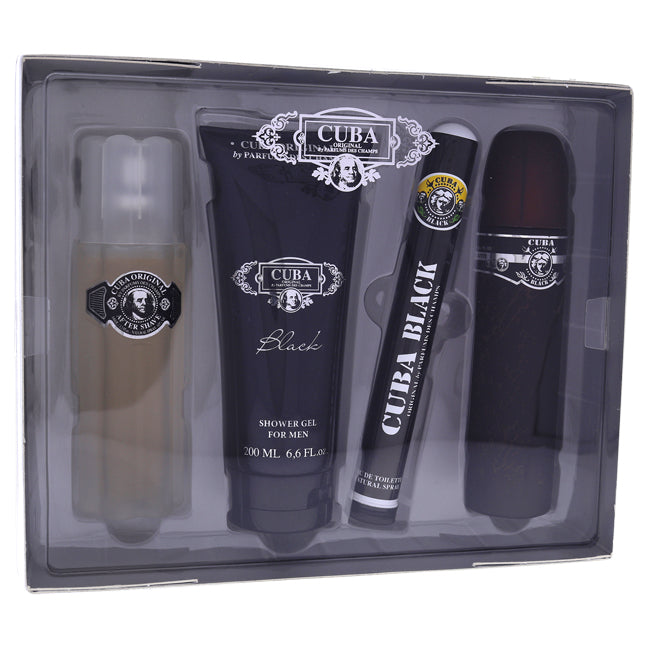 Cuba Cuba Black by Cuba for Men - 4 Pc Gift Set 3.4oz EDT Spray, 1.7oz EDT Spray, 3.3oz After Shave, 6.7oz Shower Gel