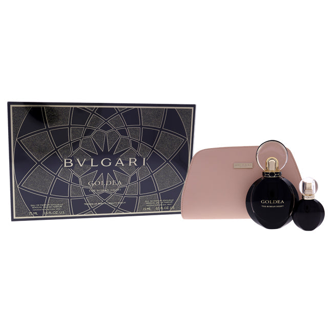 Bvlgari Goldea The Roman Night by Bvlgari for Women - 3 Pc Gift Set 2.5oz Sensual EDP Spray, 0.5oz Sensual EDP Spray, Beauty Pouch