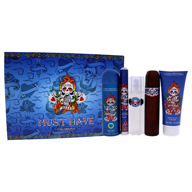 Cuba Cuba Wild Heart by Cuba for Men - 5 Pc Gift Set 3.3oz EDT Spray, 1.7oz EDT Spray, 3.3oz After Shave, 6.6oz Showe Gel, 6.6oz Body Spray