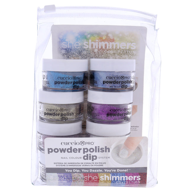 Cuccio Pro Powder Polish Nail Colour Dip System - She Shimmer by Cuccio for Women - 8 x 0.5 oz Bling Amethyst, Bling Aquamarine, Bling Crystal, Bling Diamond, Bling Garnet, Bling Rose, Bling Sapphire, oz Bling Topaz