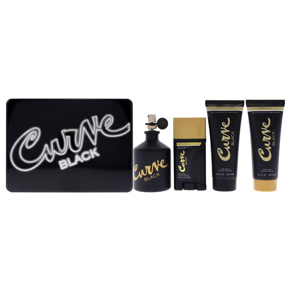 Curve Black by Liz Claiborne for Men - 4 Pc Gift Set 4.2oz EDC Spray, 3.4oz After Shave Balm, 3.4oz Shower Gel, 1.7oz Deodrant Stick