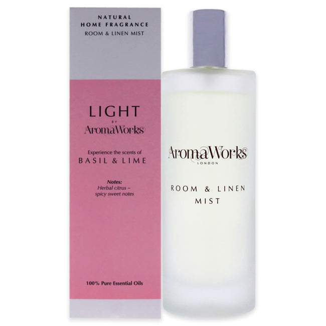 Aromaworks Light Room and Linen Mist - Basil and Lime by Aromaworks for Unisex - 3.4 oz Room Spray