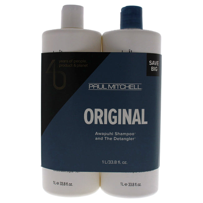 Paul Mitchell Original Set by Paul Mitchell for Unisex - 2 Pc 33.8oz Awapuhi Shampoo, 33.8oz Detangler