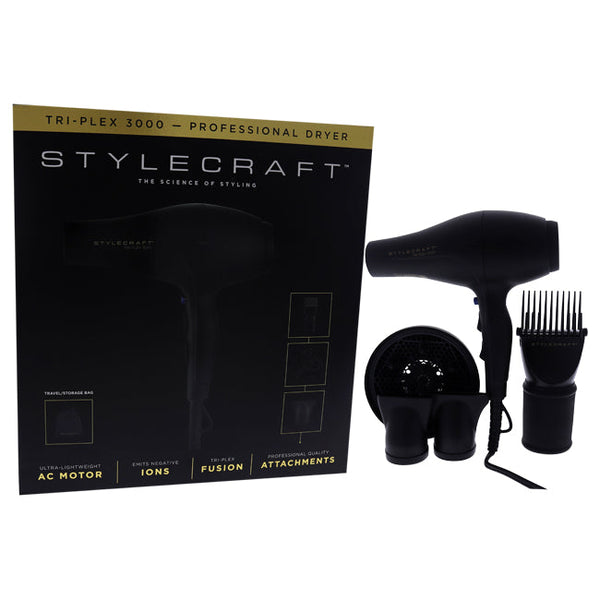 StyleCraft Tri-Plex 3000 Professional Hair Dryer - Black by StyleCraft for Unisex - 1 Pc Hair Dryer