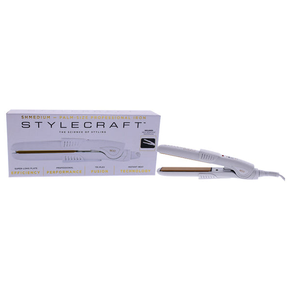 StyleCraft Shmedium Palm-Size Professional Iron Straightener - SCSH58W White by StyleCraft for Unisex - 1 Pc Flat Iron