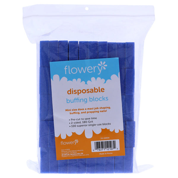 Flowery Disposable Buffing Blocks Blue - 180 Grit by Flowery for Women - 100 Pc Nail Buff Blocks