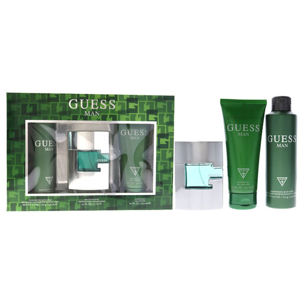 Guess Guess Man by Guess for Men - 3 Pc Gift Set 2.5oz EDT Spray, 6oz Deodorizing Body Spray, 6.7oz Shower Gel