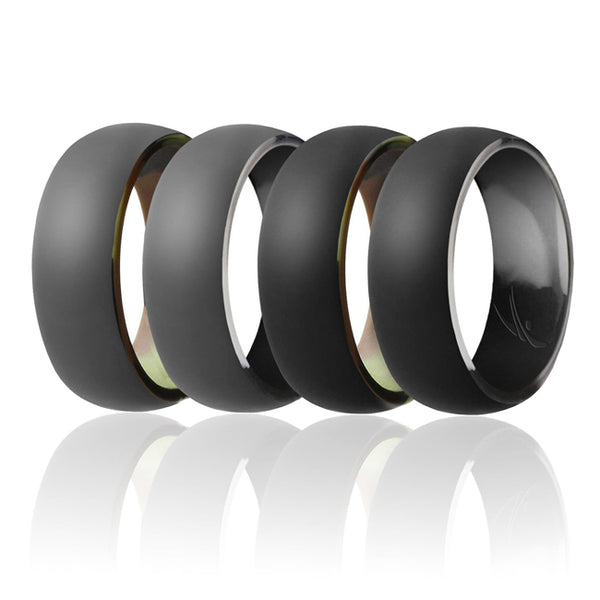 ROQ Silicone Ring - Duo Collection Dome Style - Set by ROQ for Men - 15 mm Camo-Black, Black Camo-Black, Camo-Grey, Black Camo-Grey
