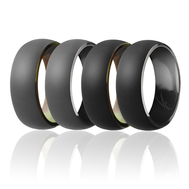 ROQ Silicone Ring - Duo Collection Dome Style - Set by ROQ for Men - 15 mm Camo-Black, Black Camo-Black, Camo-Grey, Black Camo-Grey