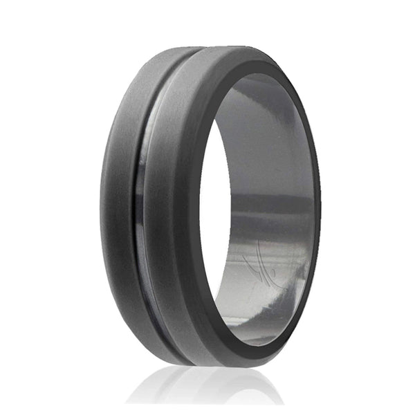 ROQ Silicone Ring - Engraved Middle Line - Grey by ROQ for Men - 8 mm Ring
