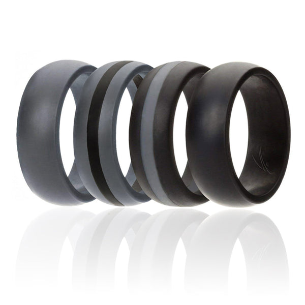 ROQ Silicone Wedding Ring - Dome Style with Middle Line Set by ROQ for Men - 4 x 7 mm Black, Grey, Grey with Black Line, Black with Grey Line